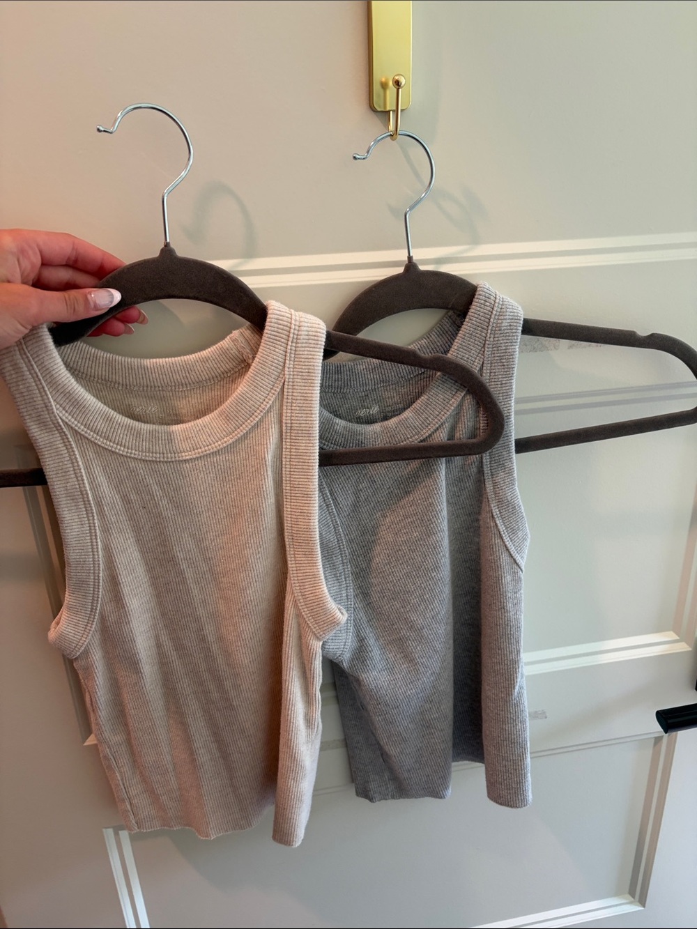 Ribbed Tank Top - Beige and Gray - Aerie